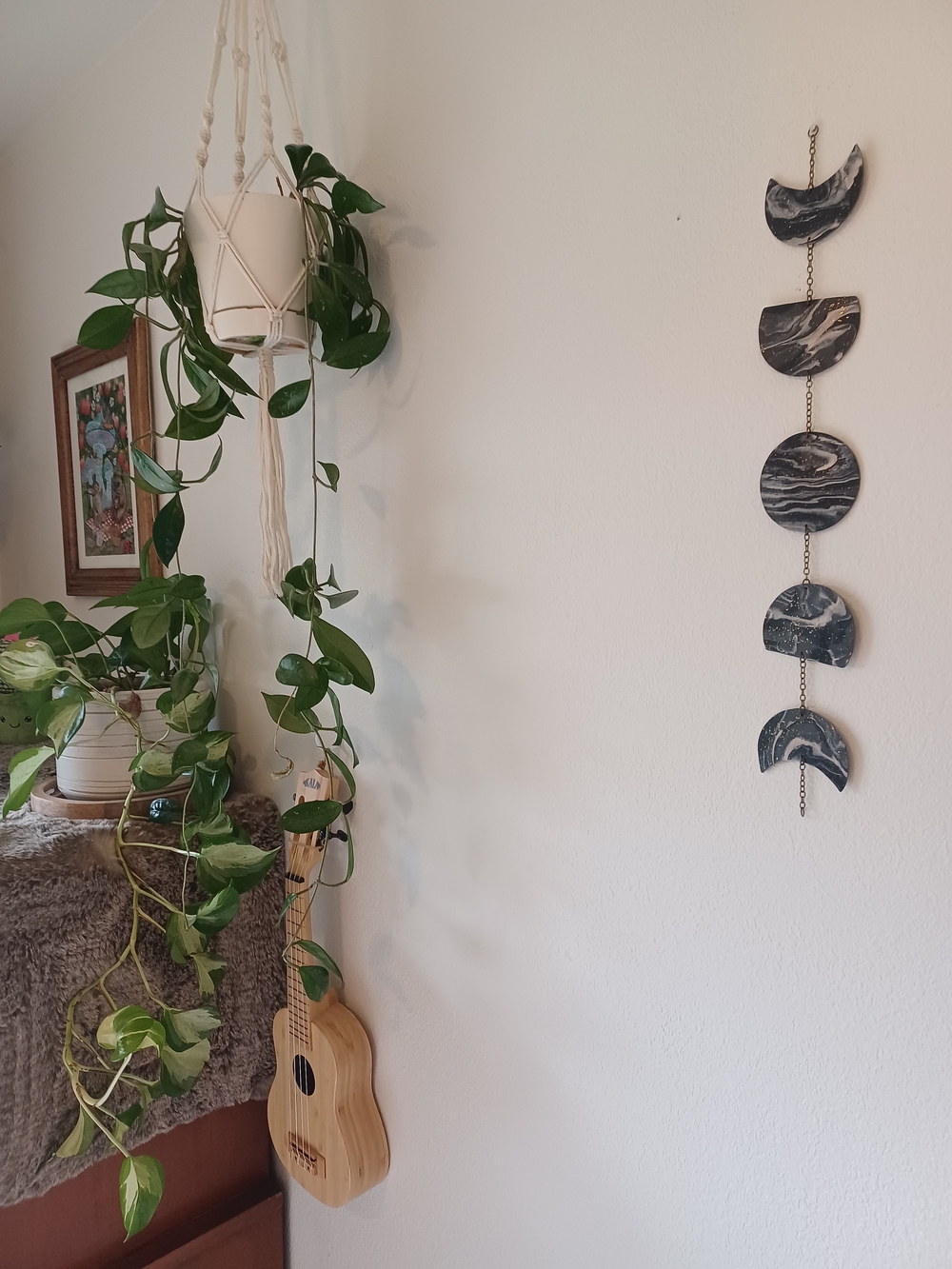 Moon Phase Wall Hanging - Black Marble Design With Gold Glitter